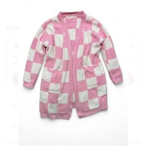 Fuzzy checkerboard longline pink Cardigan S/M